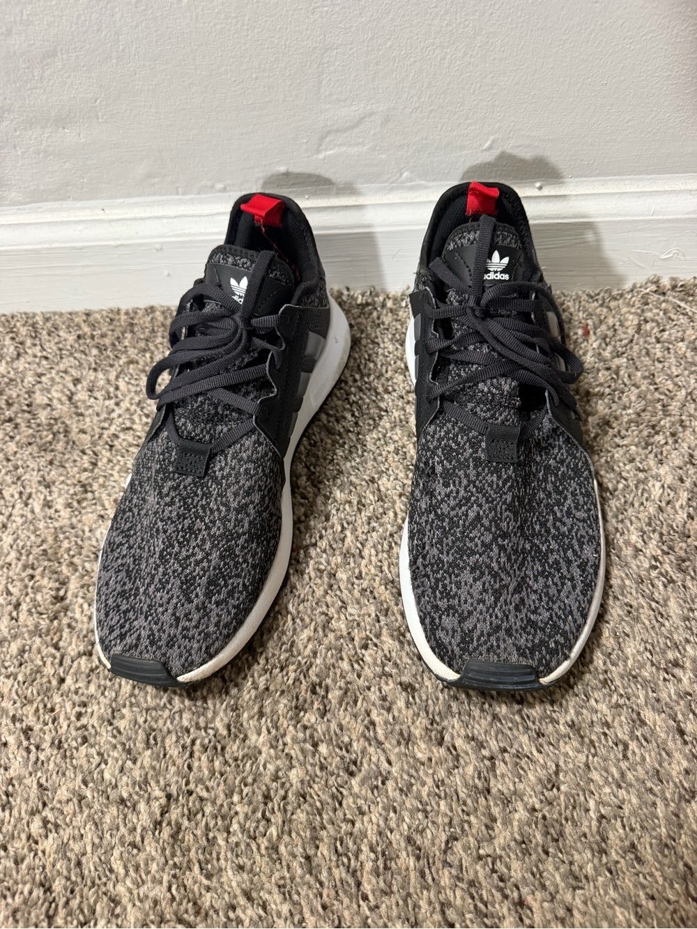 adidas Black Knit Athletic Sneakers with Red Heel Tab
